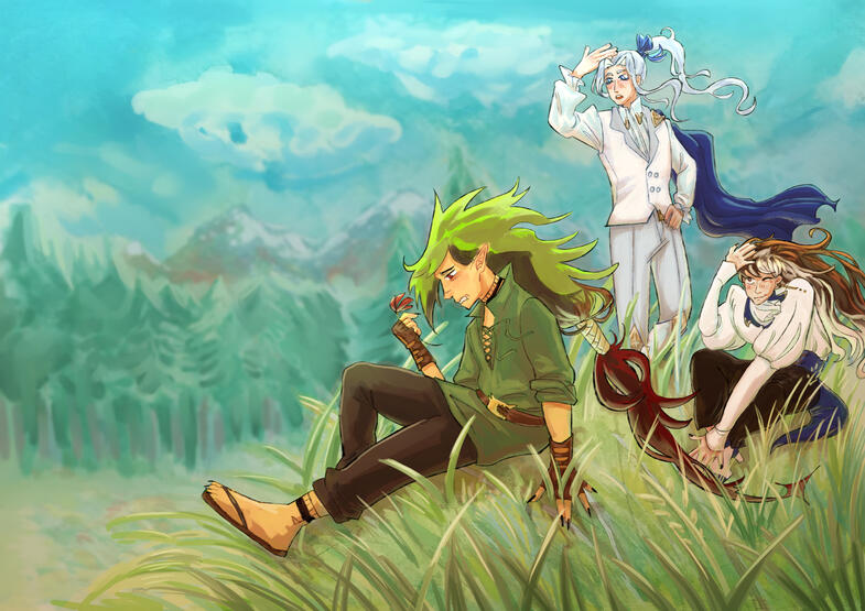 Mixed media illustration, guache and digital; art of @kartumn_ 's (instagram) characters